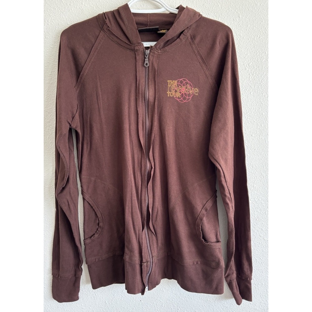 Revolve Tour Brown Full Zip Hoodie Y2K Graphic Lightweight Jacket Size 3